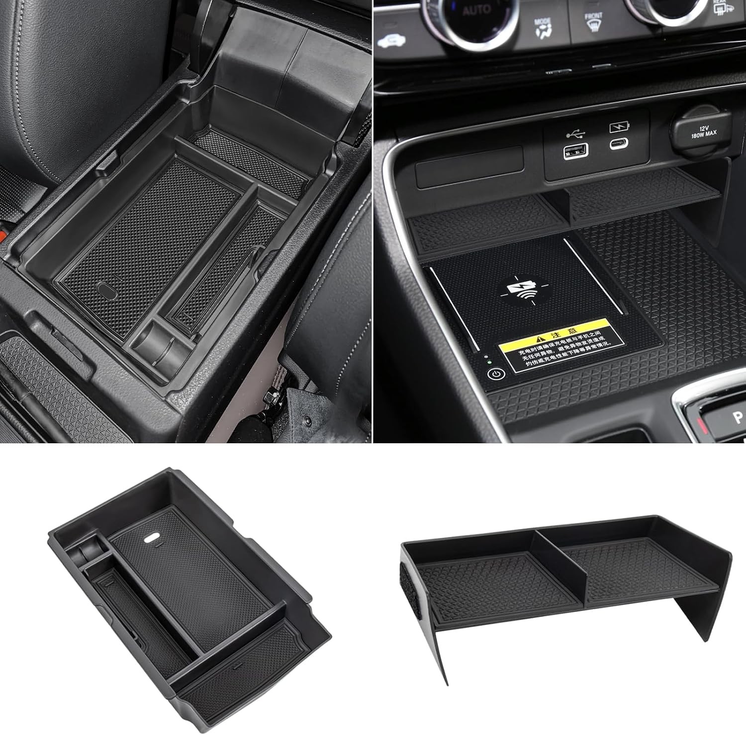 2PCS Center Console Organizer Tray and Armrest Storage Box Compatible with