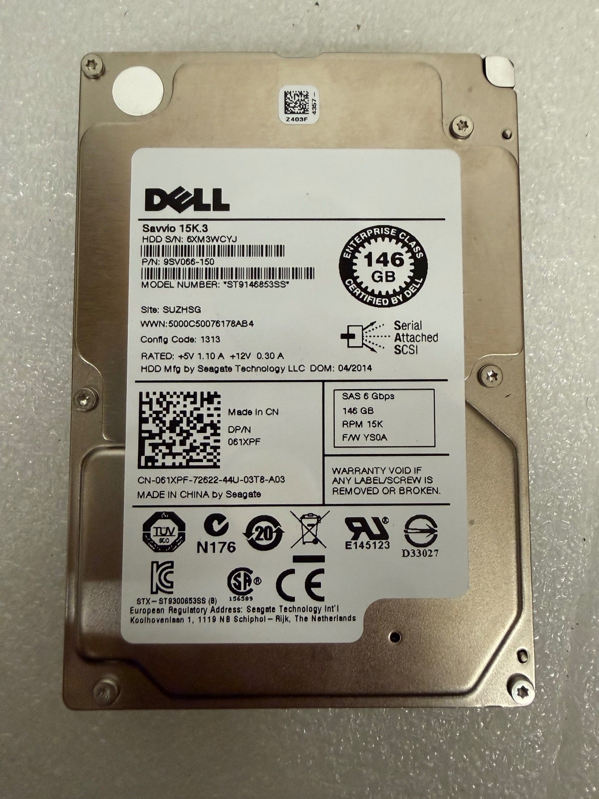 Dell Savvio 15K.3 146GB 2.5" SAS Server Hard Drive ST9146853SS 061XPF