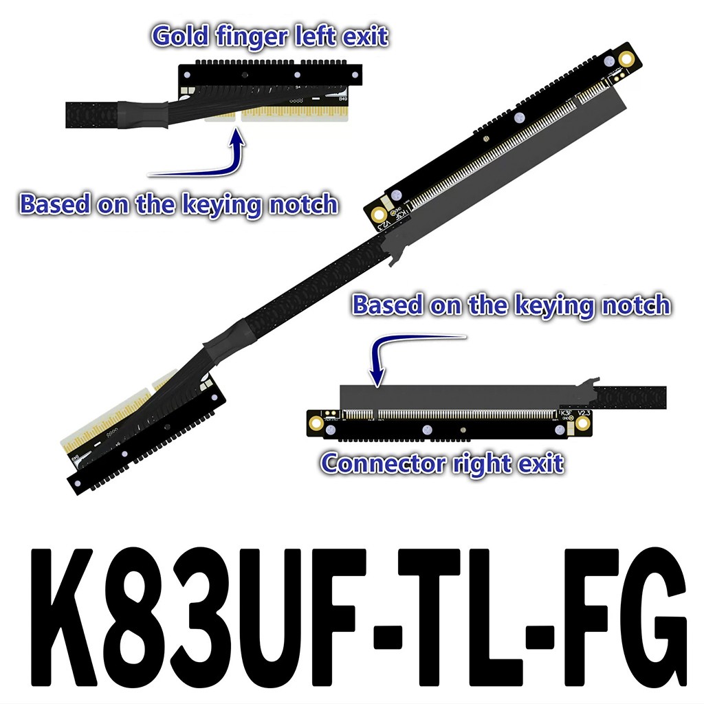 ADT-Link 30CM PCIe 5.0 X8 to X16 Ext Cable w/ Buckle Dual Reverse Side-Bend