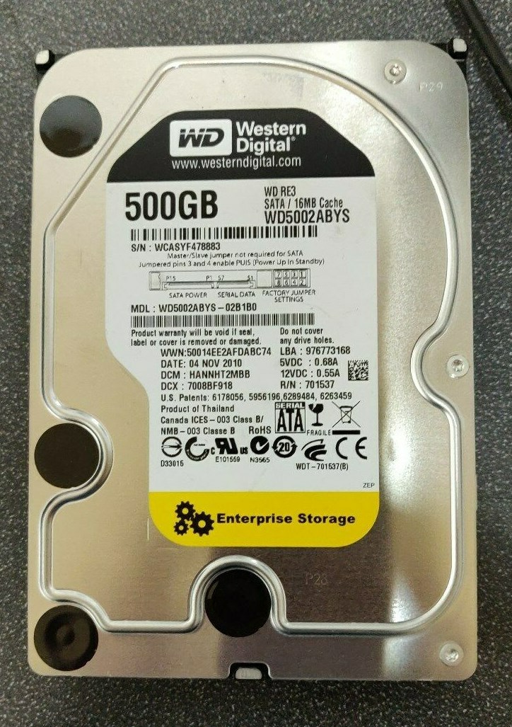 8x Western Digital WD5002ABYS-02B1B0 500GB 16MB RE3 ENTERPRISE ED. 3.5" SATA HDD