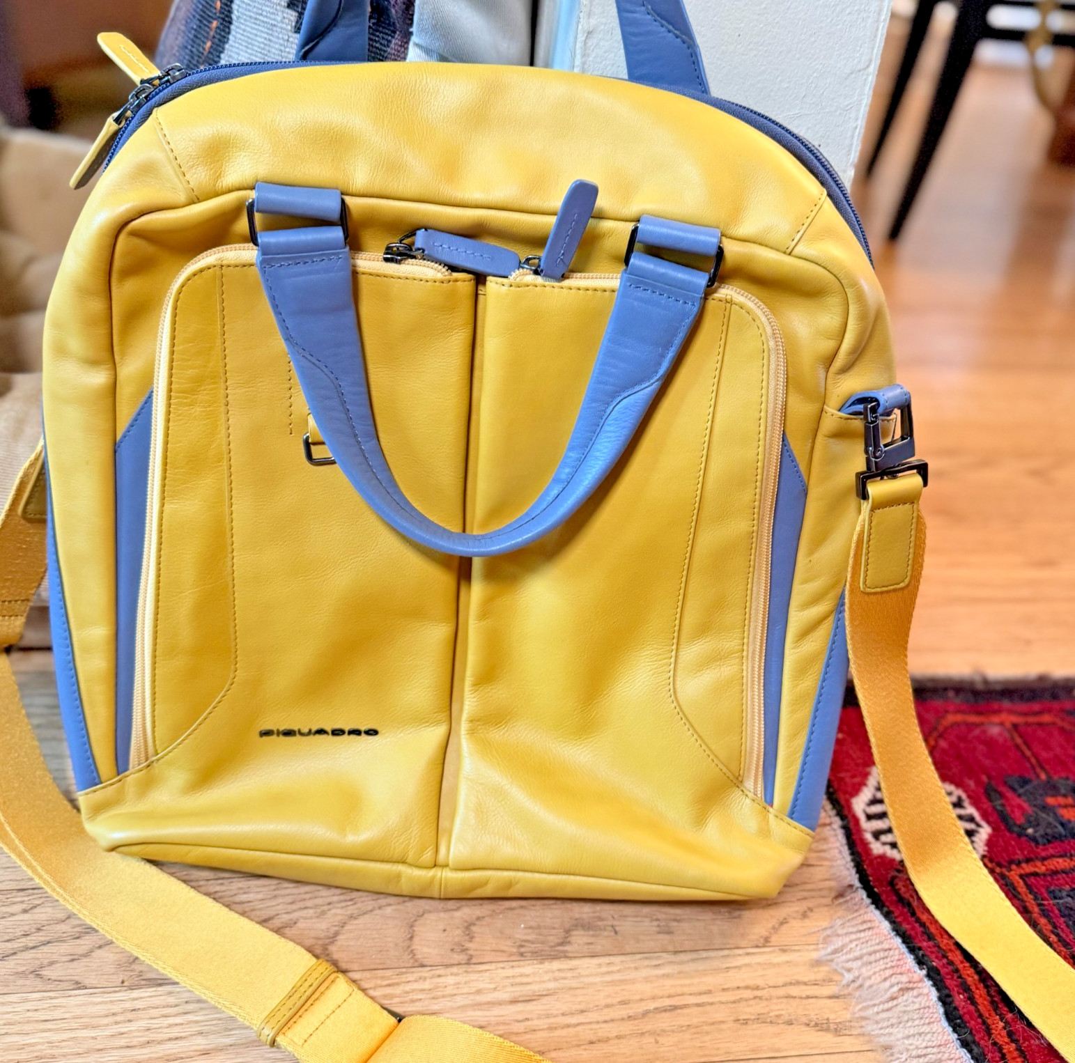 Piquadro KC5019 Leather Shoulder Bag Yellow Gray Fits 15" Laptop Padded NWOT