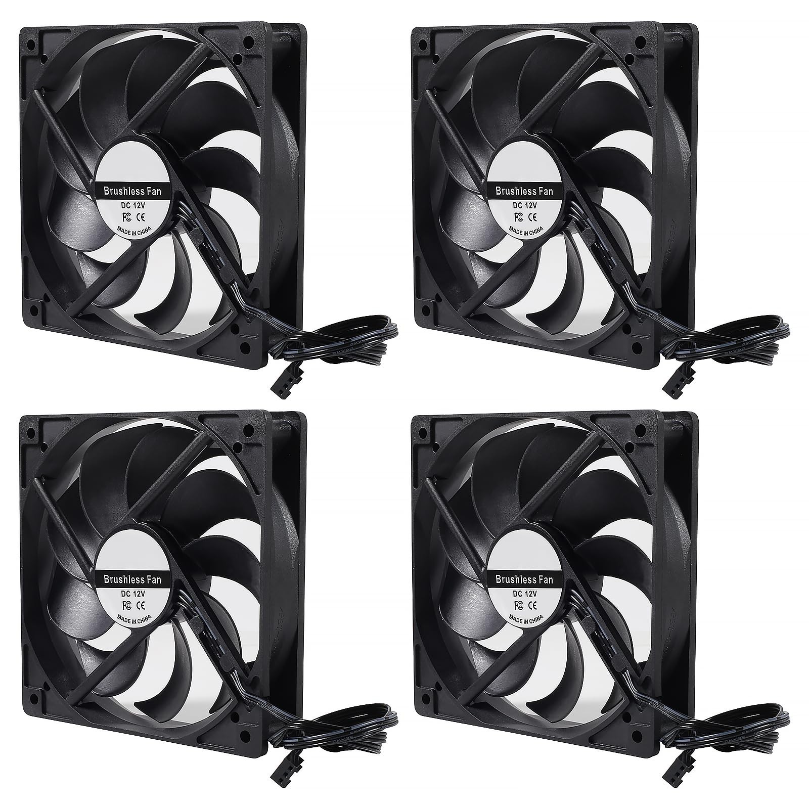 UMLIFE 4-Pack 120mm 120x120x25mm 12V Black Computer Case Fans High Performance C