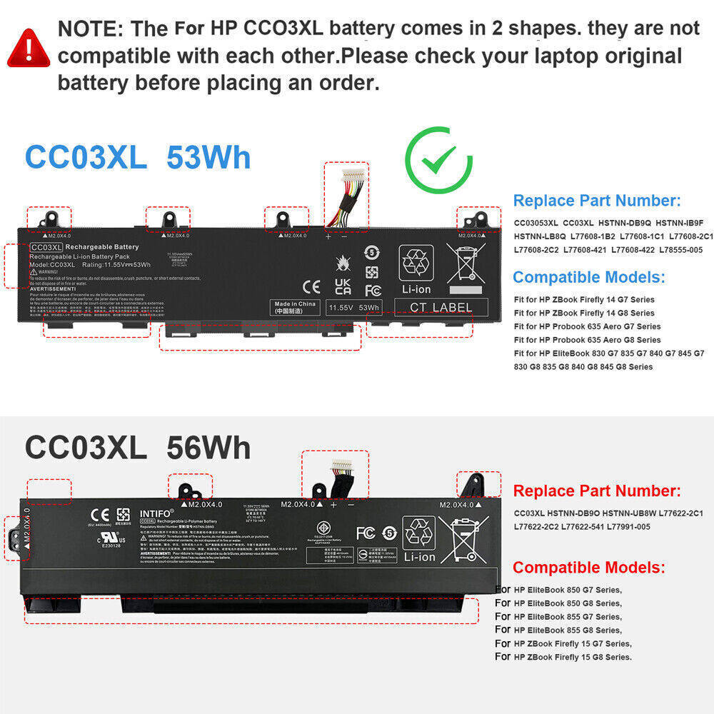 CC03XL Battery for HP EliteBook 850 855 845 830 835 840 G7/G8 Series 53Wh/56Wh
