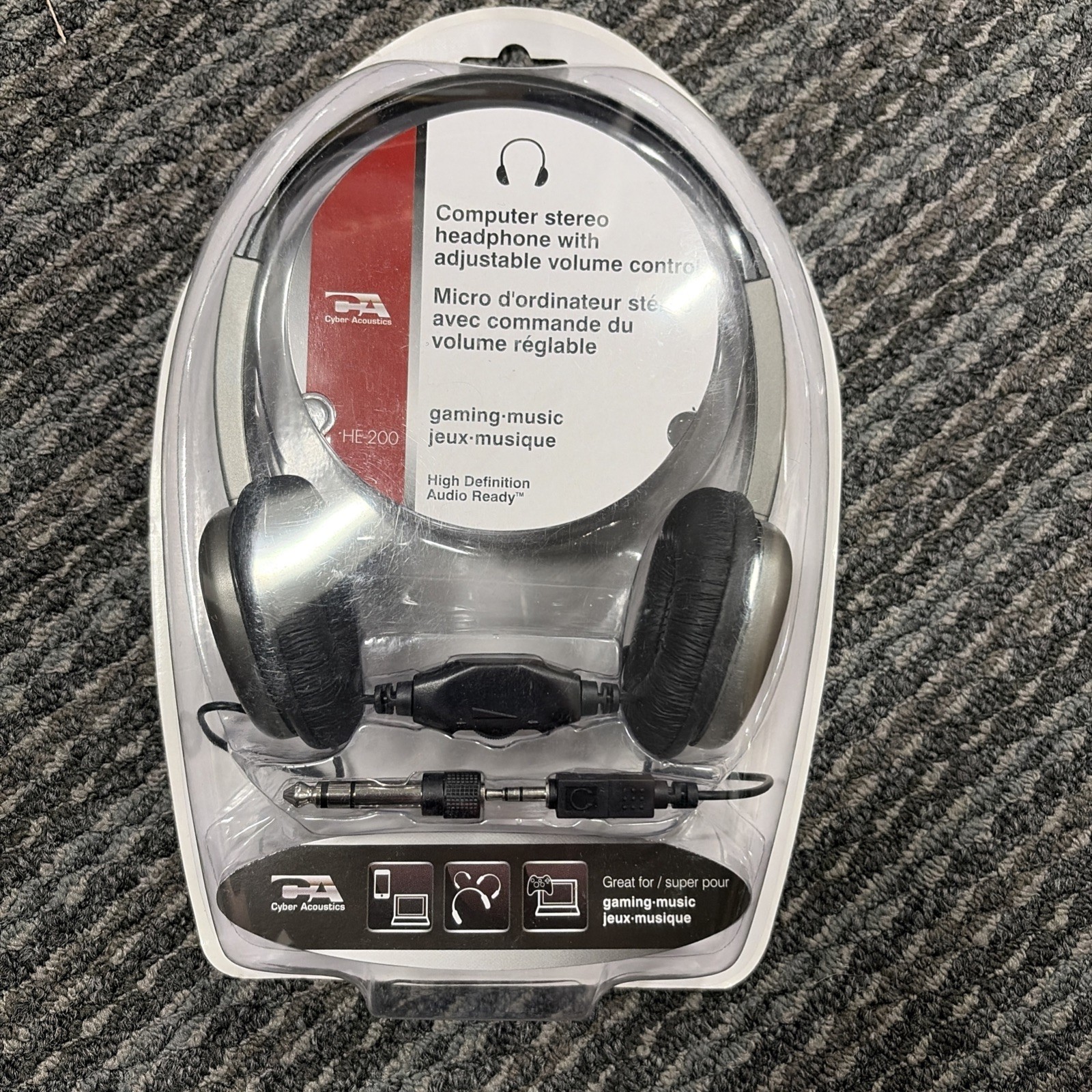 Cyber Acoustics HE-200 Computer Stereo Headphones Volume Control NEW FAST SHIP