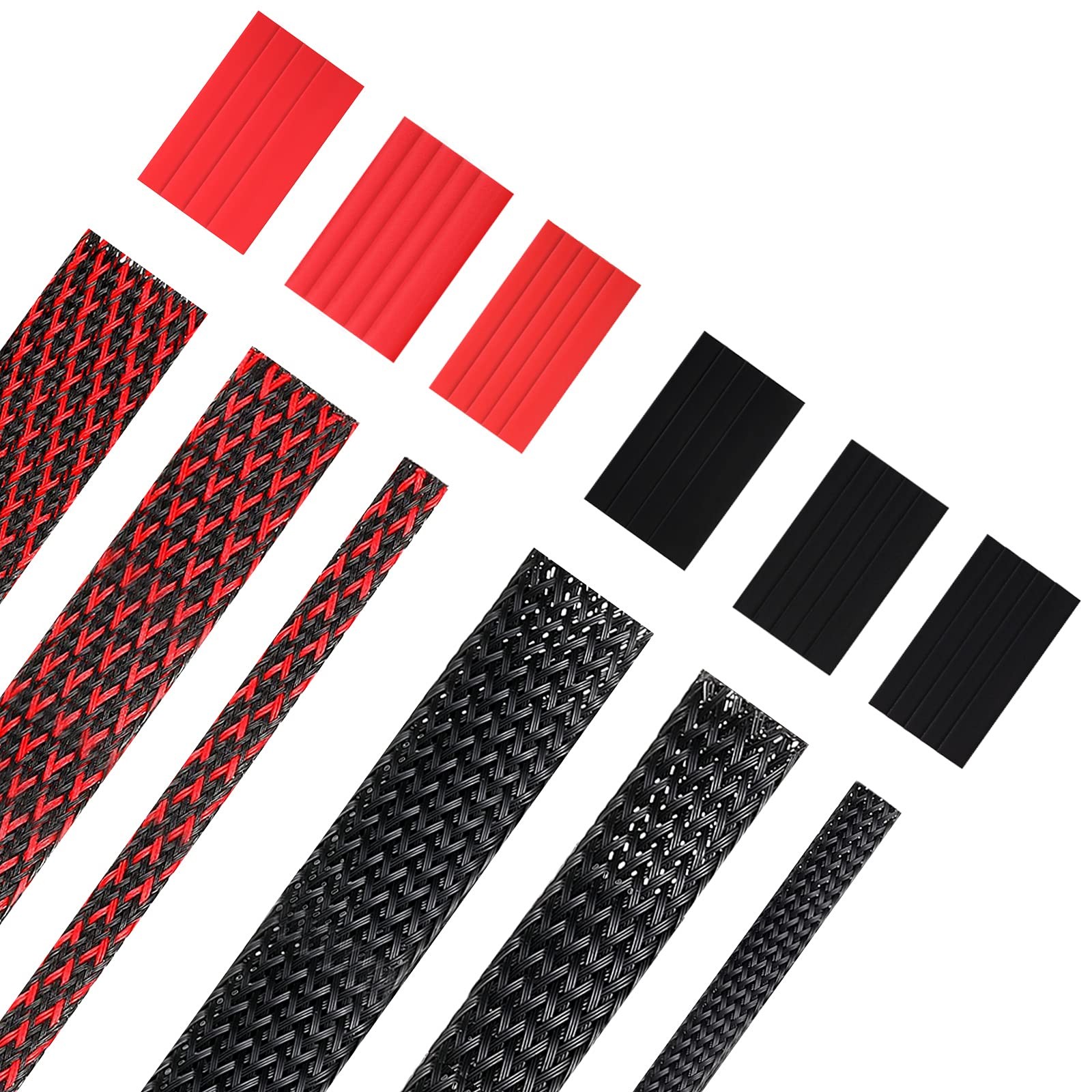 Xuniea 96ft Wire Loom Braided Cable 1/2, 1/4, 3/8 Inch,Black and Red
