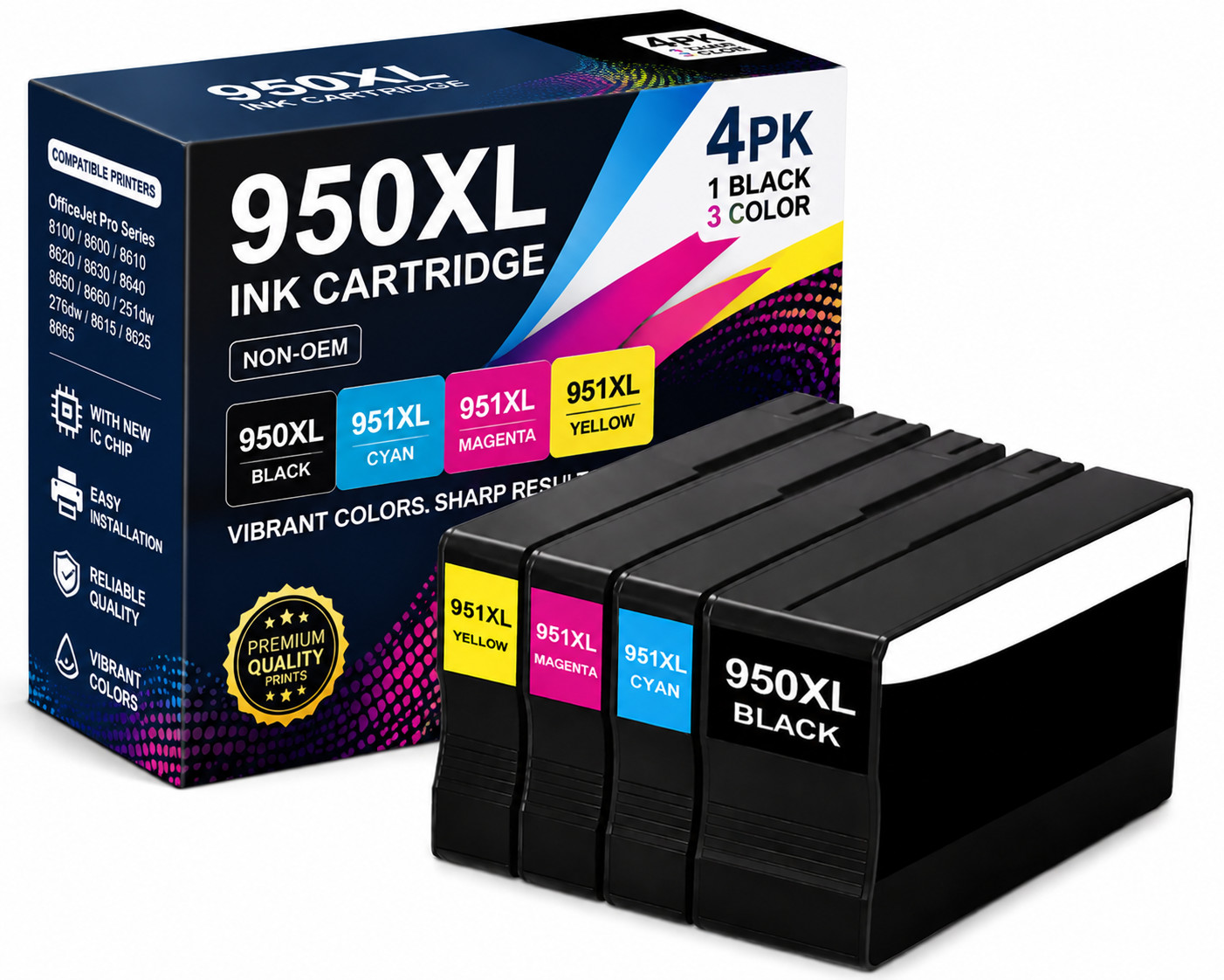 950XL 951XL 4PK 1Black 3CMY Ink for OfficeJet Pro 8100 8600 8615 8625 8630