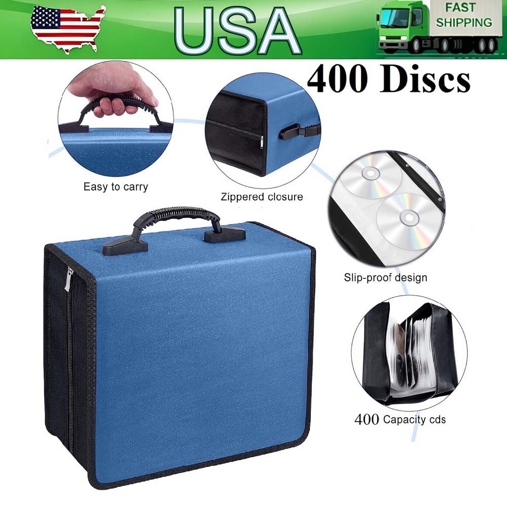 400Disc CD DVD Organizer Holder Storage Case Bag Wallet Album Media Video Blue