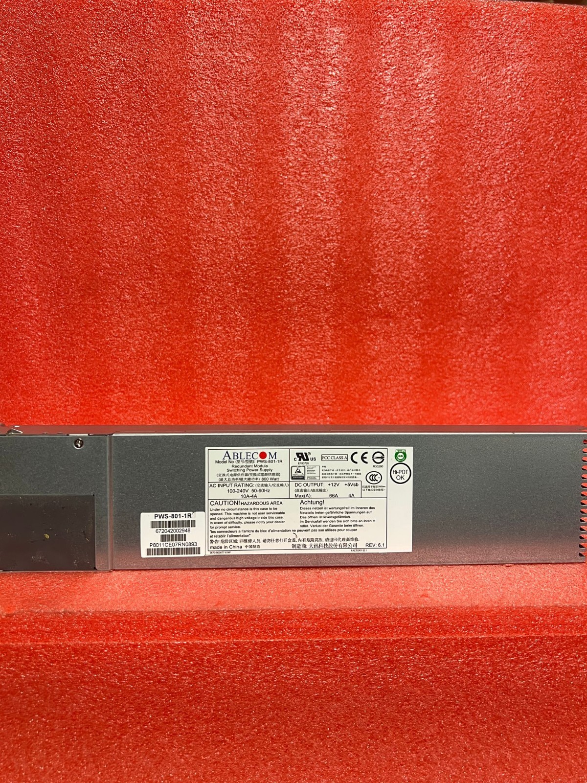 ABLECOM / SUPERMICRO PWS-801-1R 1U 800W REDUNDANT HOT SWAP SERVER POWER SUPPLY