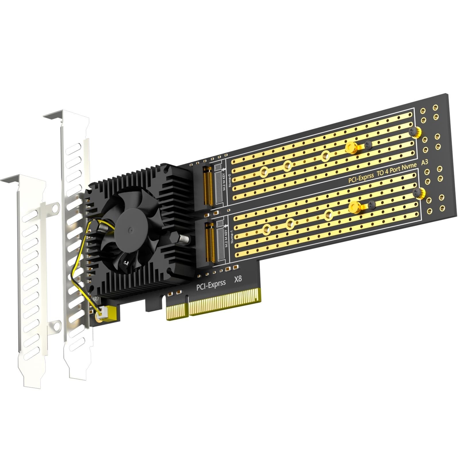 GLOTRENDS PA40 Quad M.2 NVMe to PCIe 3.0 X8 Adapter with PCIe Bifurcation, Se...