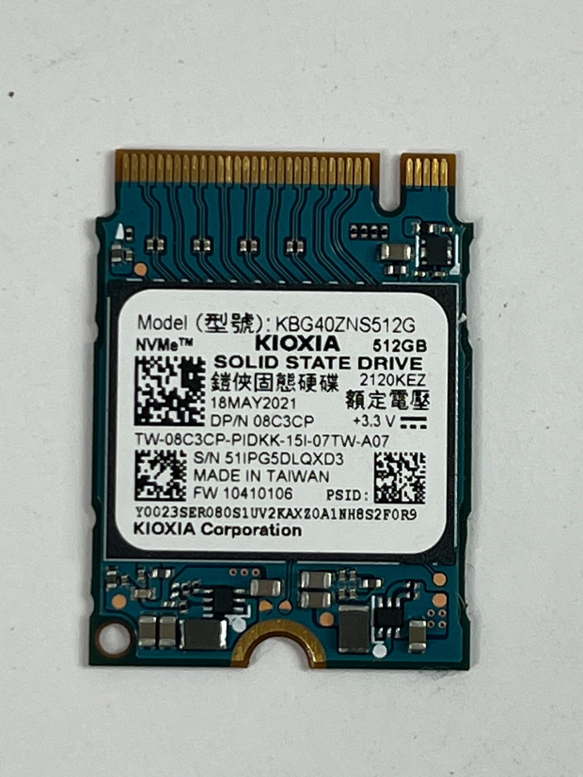 Kioxia 512GB NVMe M.2 2230 SSD KBG40ZNS512G Dell 08C3CP Drive