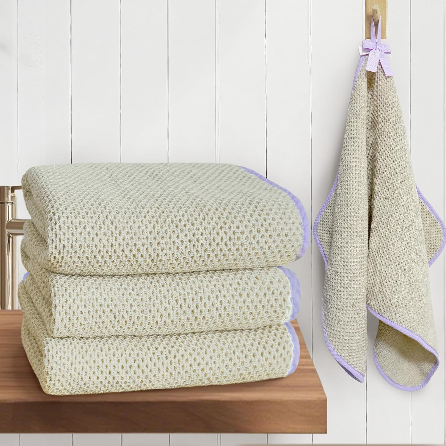 Bathroom Hand Towels 4 Pack, 100% Cotton, 28x16 in, Beige