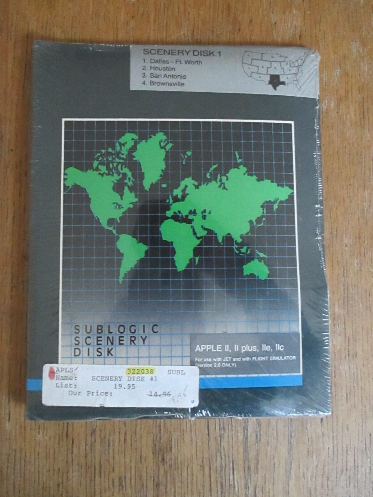 SubLogic Scenery Disk 1 TEXAS  Apple II+ IIe IIc II Flight Simulator VTG SEALED