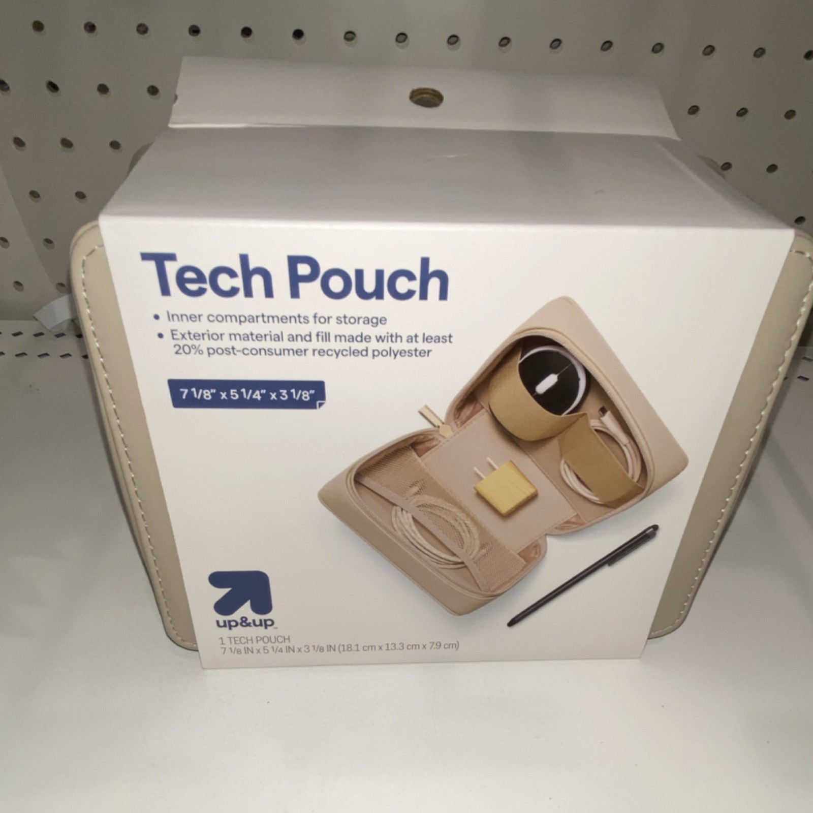 up&up Tech Pouch Beige Recycled Polyester Inner Compartments 7 1/8x5 1/4x3 1/8
