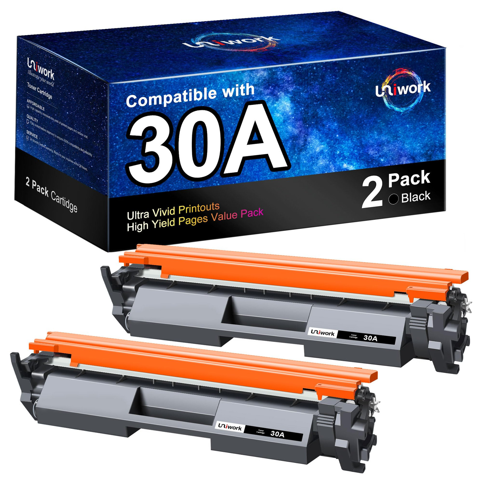 Uniwork 2 Pack HP 30A Black Toner Cartridge CF230A CF230X Compatible with HP
