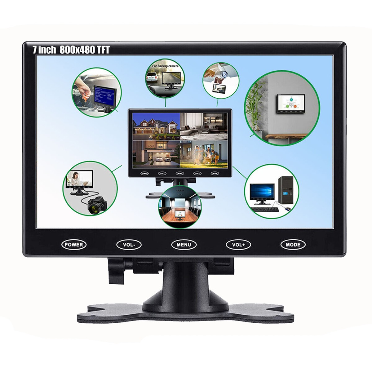 7" Portable Monitor LCD Screen  AV VGA HDMI Speaker for PC Car Camera CCTV PS4