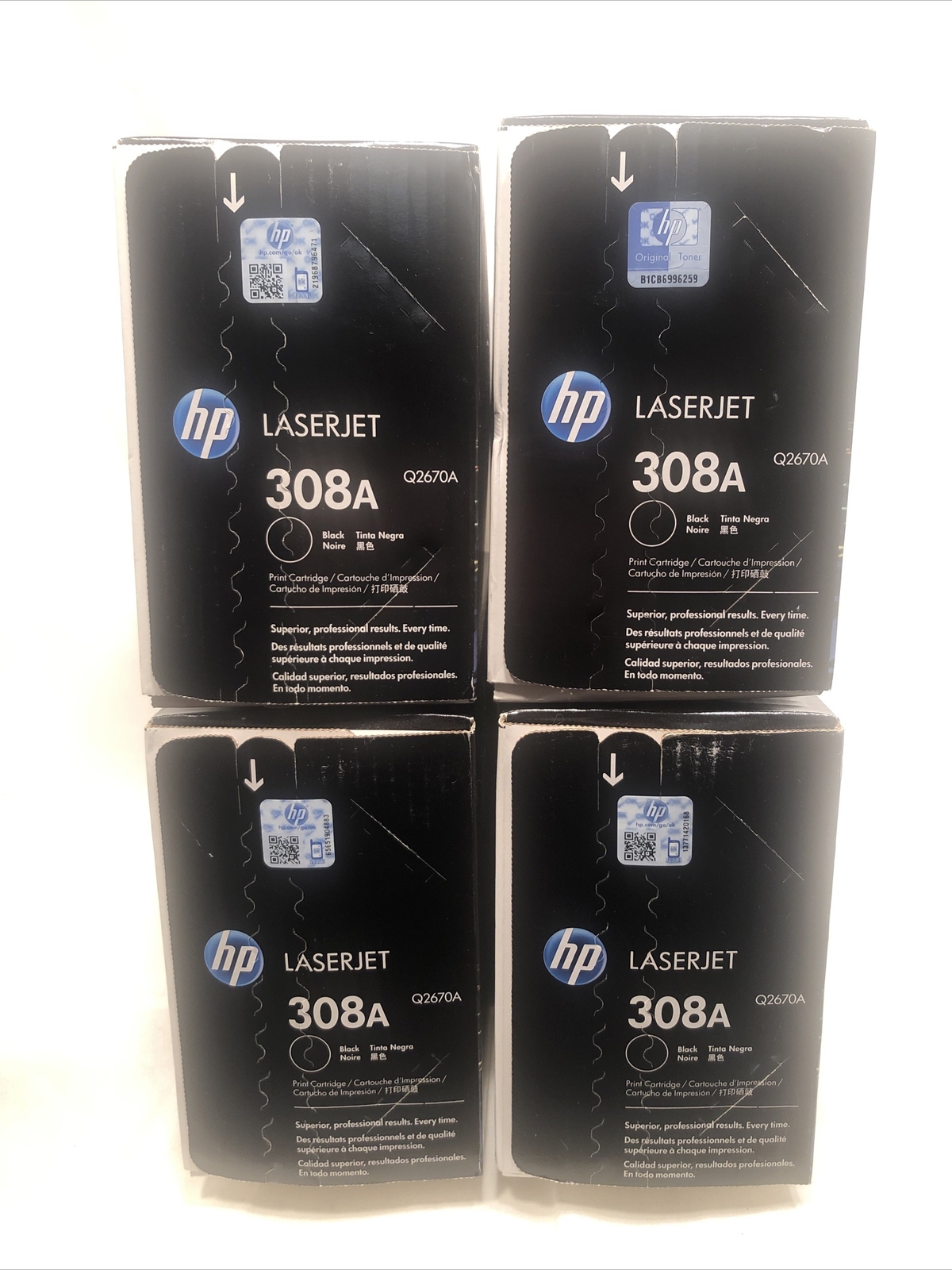 HP Q2670A (308A) Black Toner Cartridges Genuine OEM 4 Pack Black
