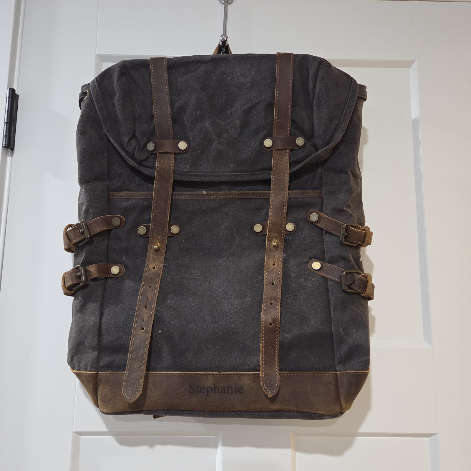 Genuine Leather Laptop Backpack Day Pack Travel Dark Brown