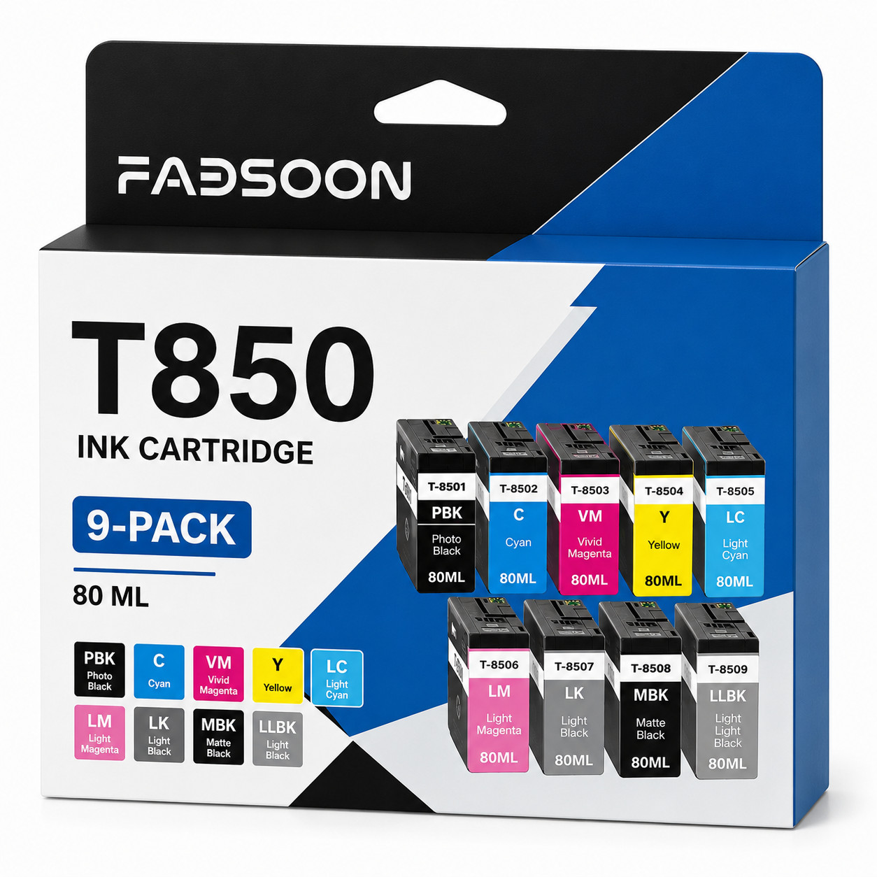 T850 9PK PBK/C/M/Y/LC/LM/LBK/MBK/LLBK With Chip Ink Cartridge for SureColor P800