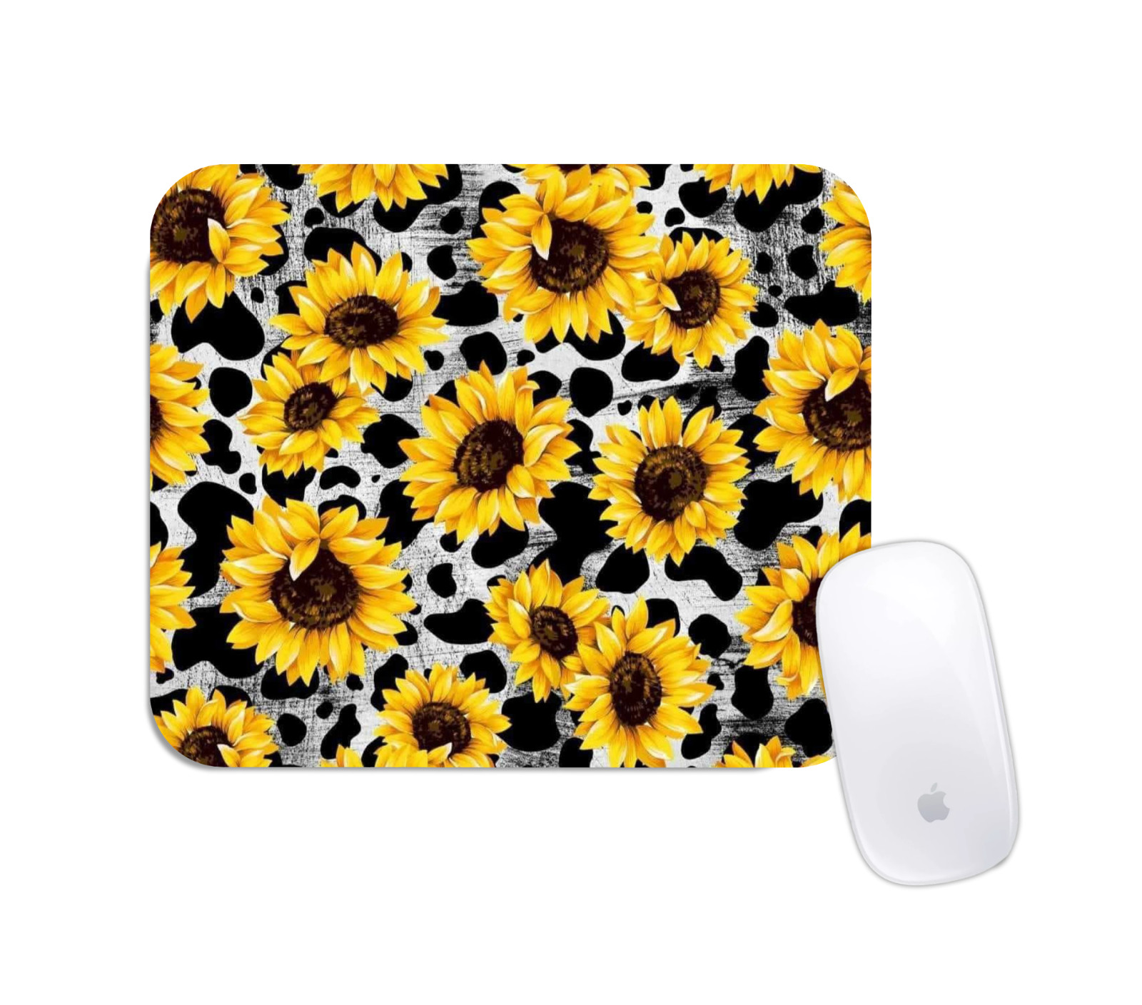 Sunflower Cow Print Theme Mouse Pad Desk Office Mat