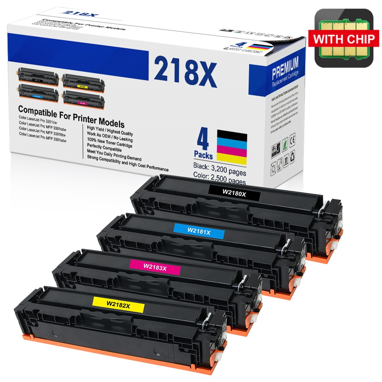 W2180X Toner For HP 218X LaserJet Pro MFP 3301cdw 3301fdw 3201dw LOT [WITH CHIP]