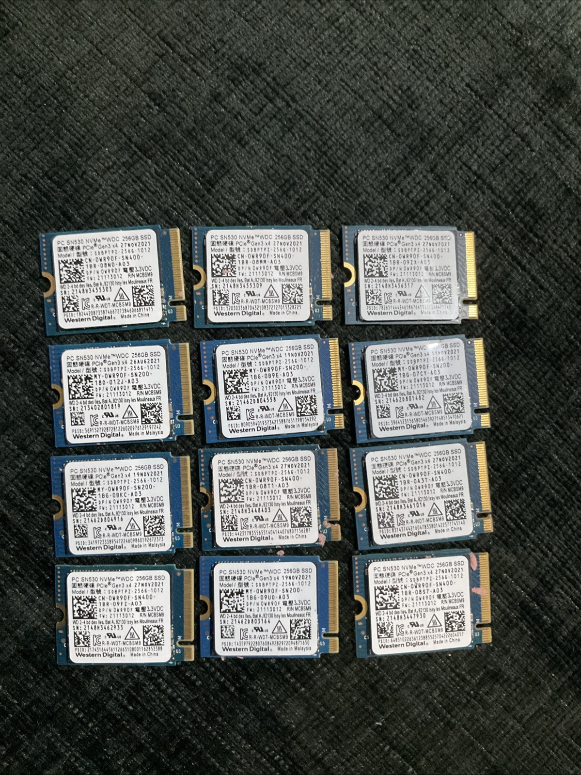 Lot Of 12 Western Digital PC SN530 256GB M.2 2230 NVMe SSD PCIe SDBPTPZ -1012