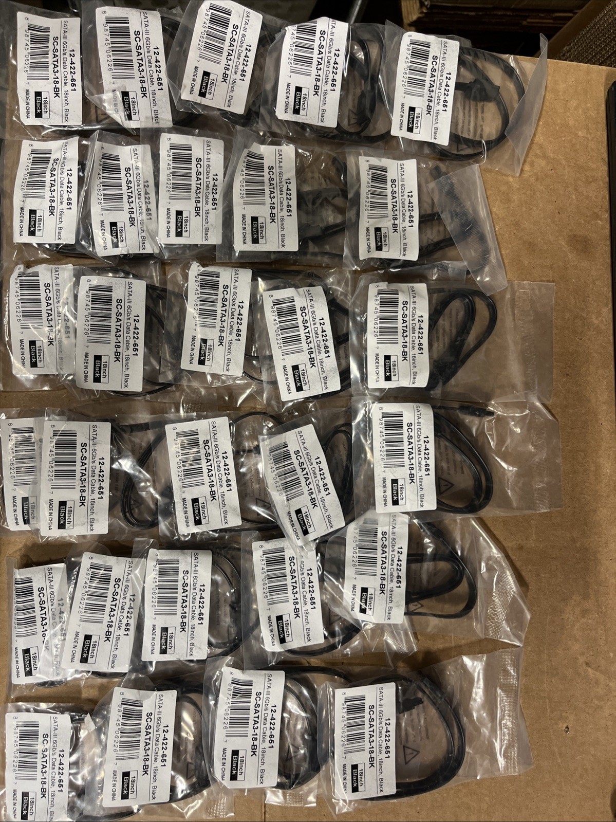 LOT Of 29 Pieces - Coboc 18" SATA III 6Gb/s Data Cables - Black - SATA3