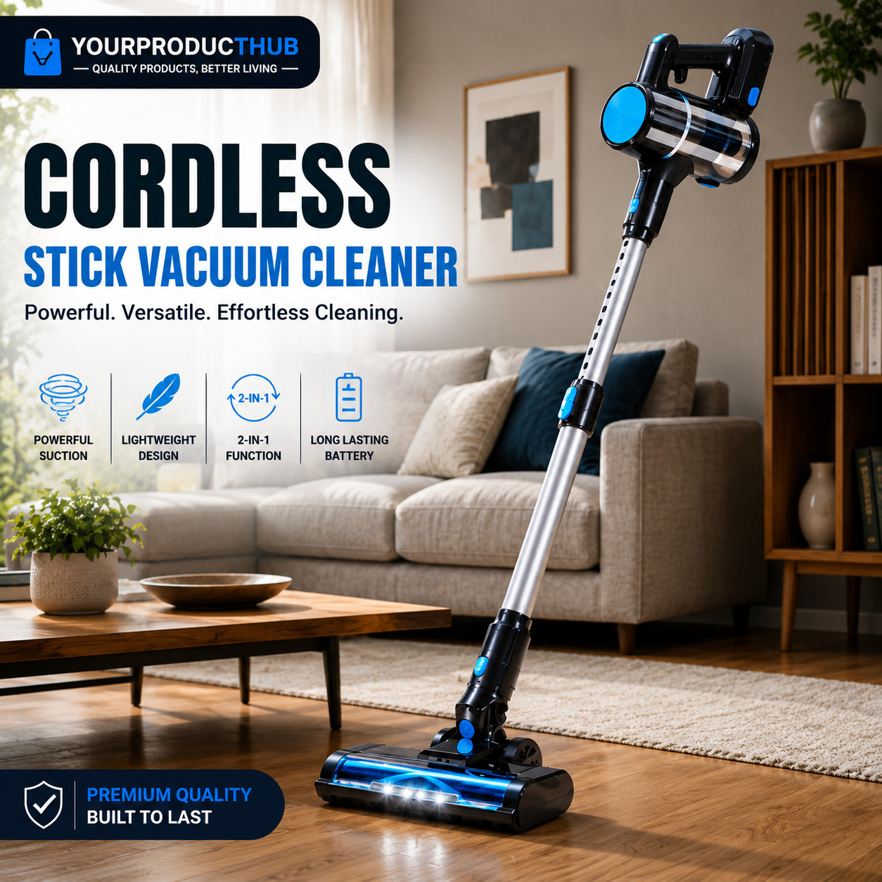 YourProductHub | Blue | Cordless Stick Vacuum Cleaner Rechargeable Lightweight