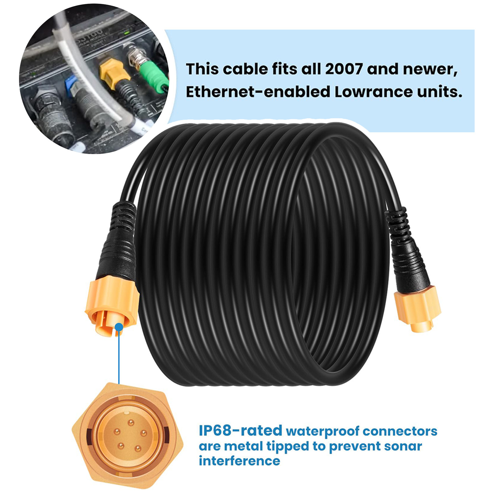 25' Ethernet Cable for Lowrance Fishfinder Chartplotter Network 000-0127-30