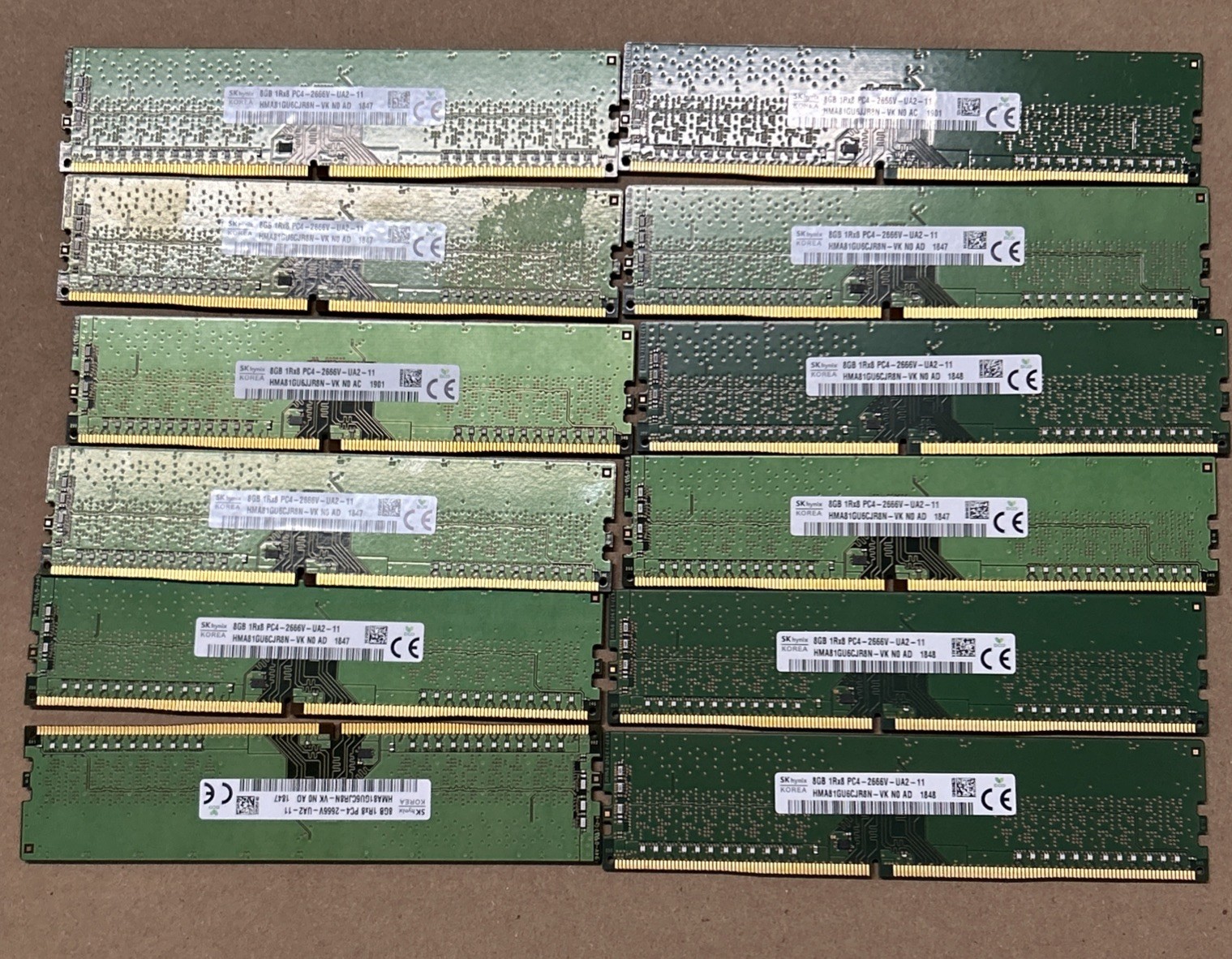 Lot Of 12 SKHynix  8GB DDR4 1Rx8 PC4-2666V-UA2-11 HMA81GU6JJR8N-VK  HMA81GU6CJR8
