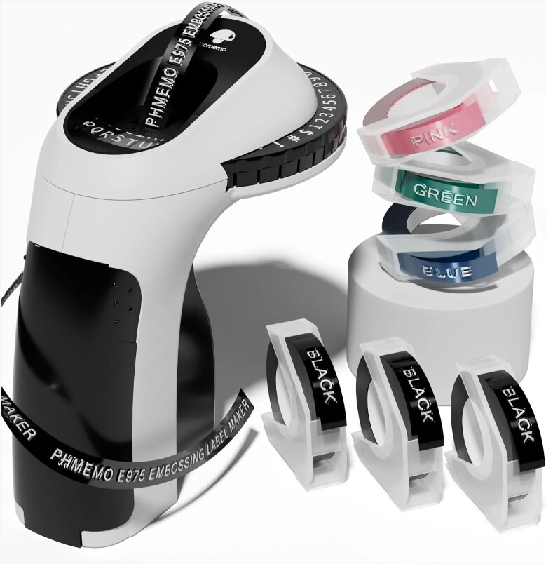 E975 Embossing Label Maker Handheld Label Maker with 6 Tape for Dymo Label Maker