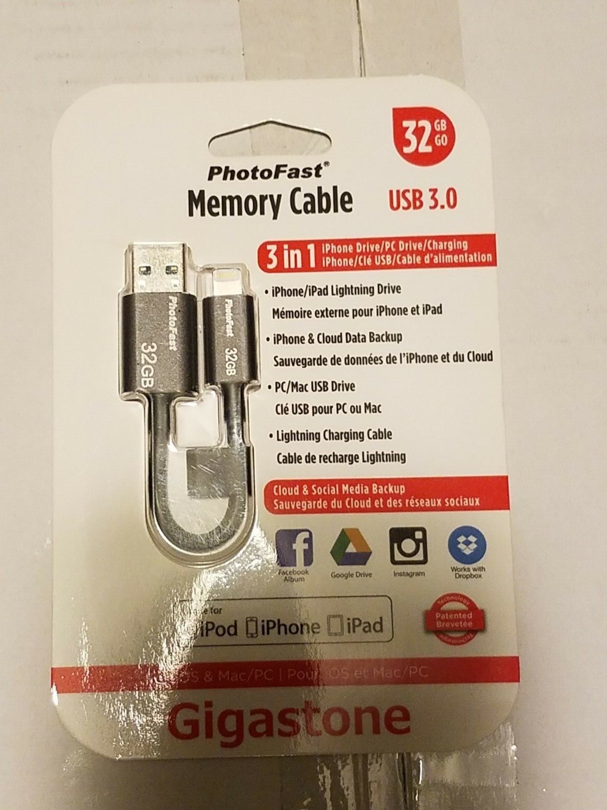 iPhone 32GB I Flash Drive USB 3.0 Memory Cable OTG by Gigastone Photofast