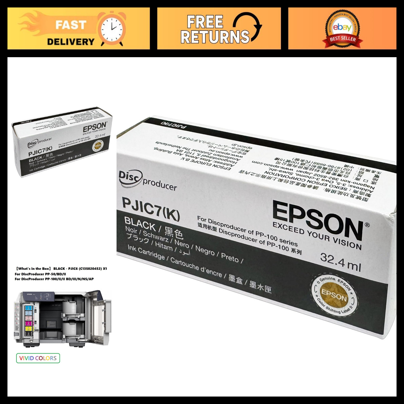 High-Quality Black Ink Cartridge for DiscProducer PP-100 & PP-50 - Compatible, R