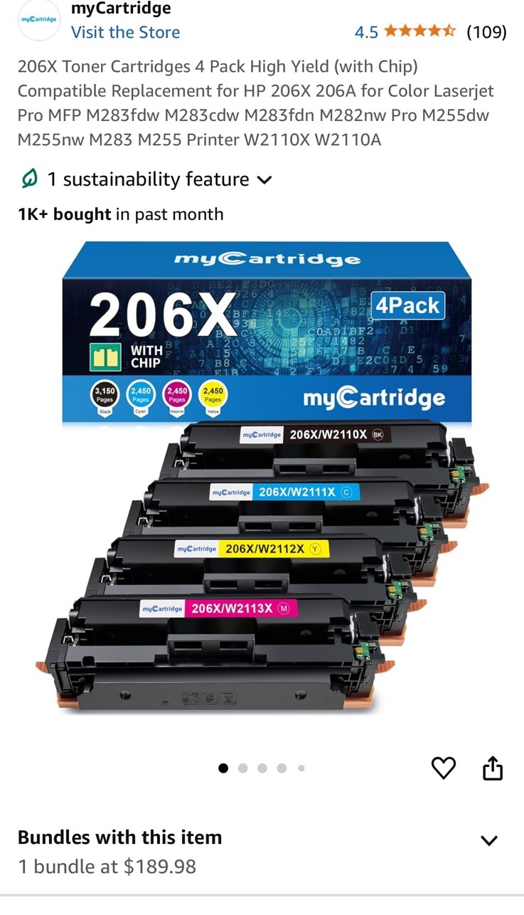 3PK Color Toner Cartridge for HP 206X MFP M283fdw M283cdw M255dw Sealed