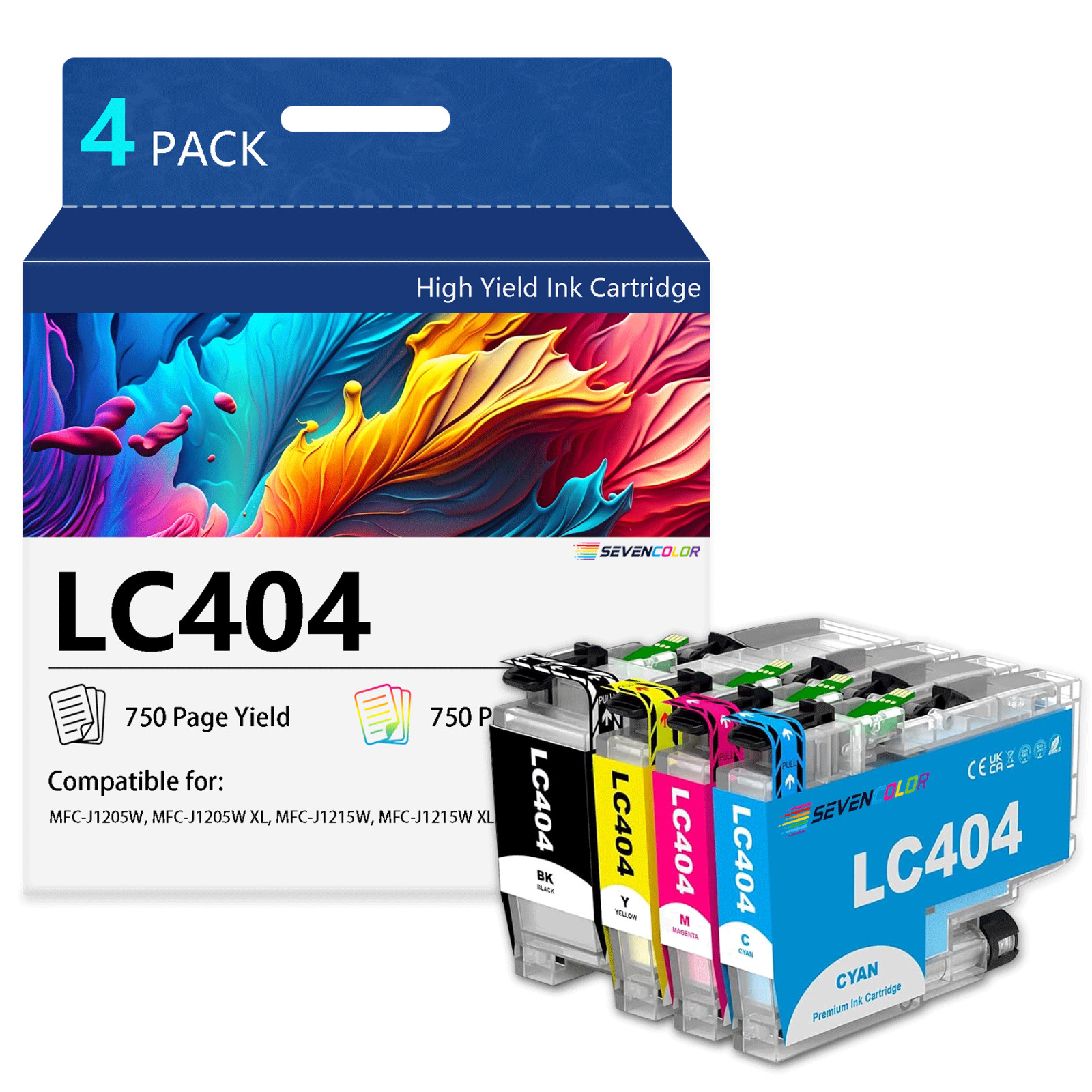 LC404 Ink Cartridges Compatible for Brother MFC-J1205W Printer | 4 Pack, KCMY