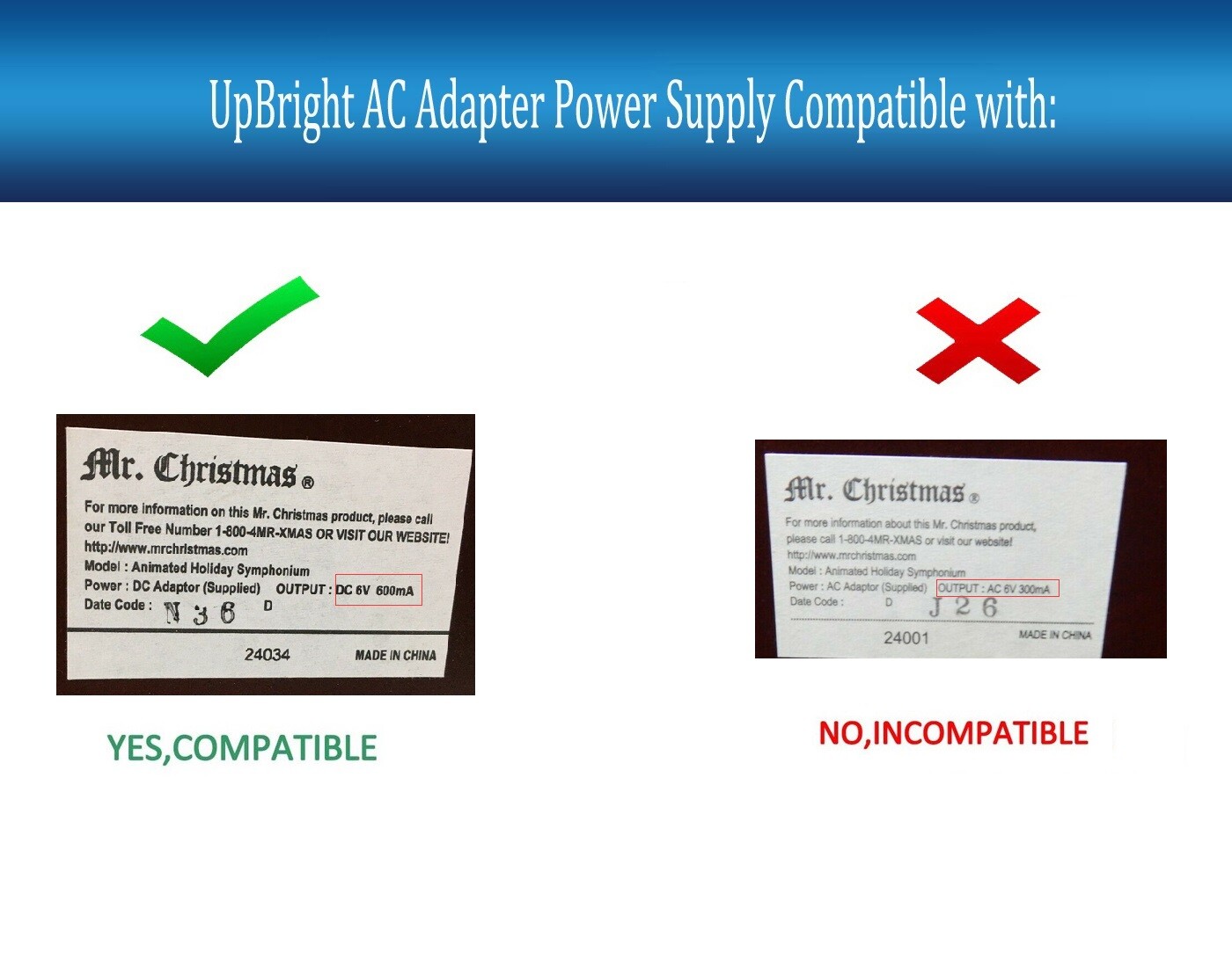 AC Adapter For Mr Christmas Animated Holiday Symphonium Music Box Power Supply
