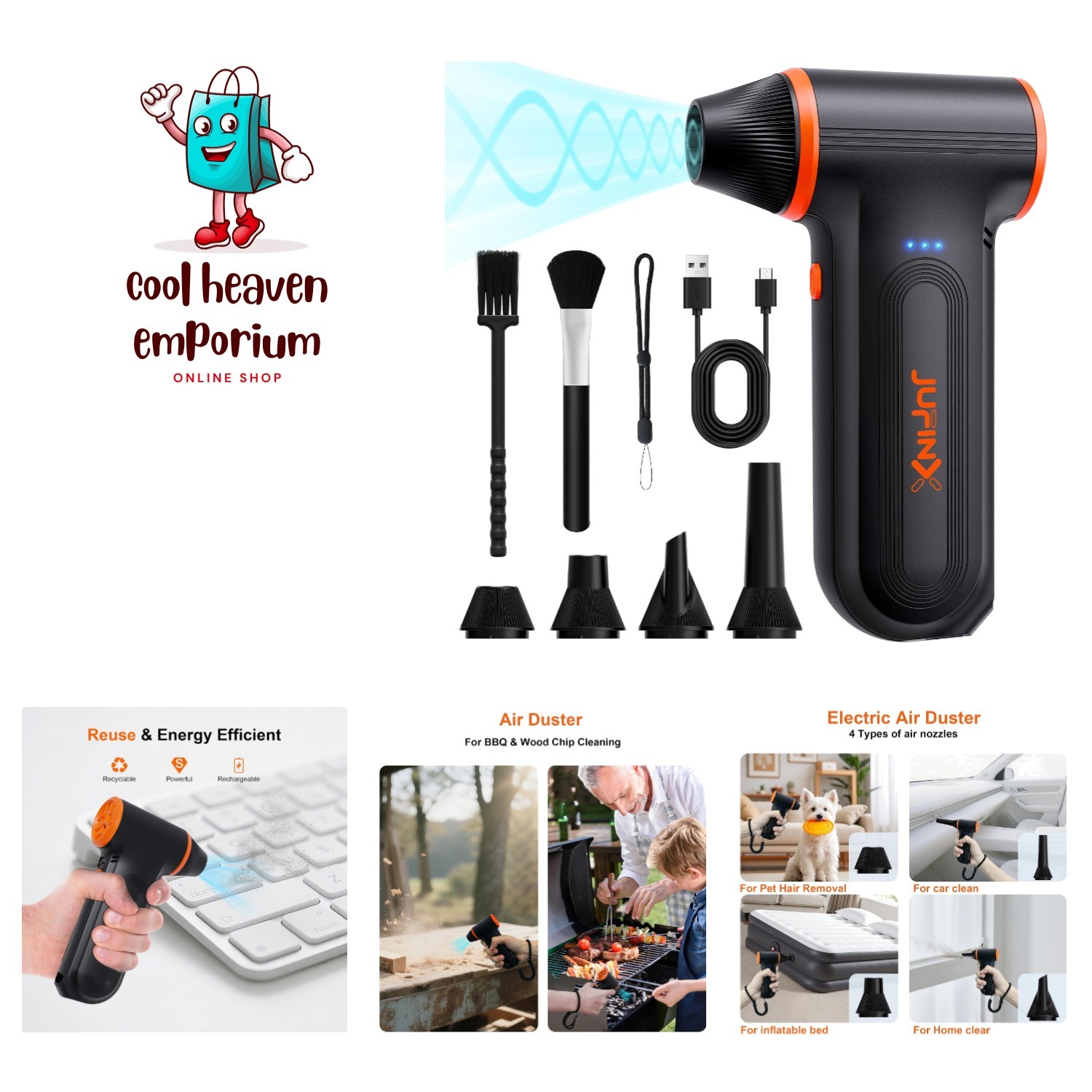 Eco-Friendly Rechargeable Air Duster with 4 Nozzles - Lightweight and Powerful