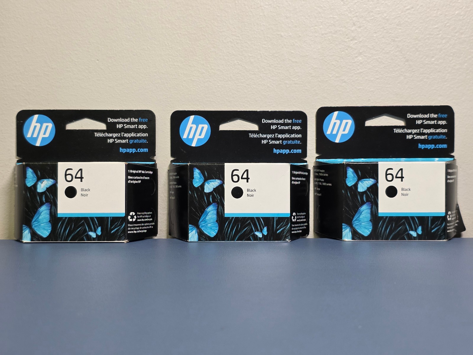 3PK Genuine HP 64 Black Ink Cartridges OEM NEW SEALED Warranty 10/2025