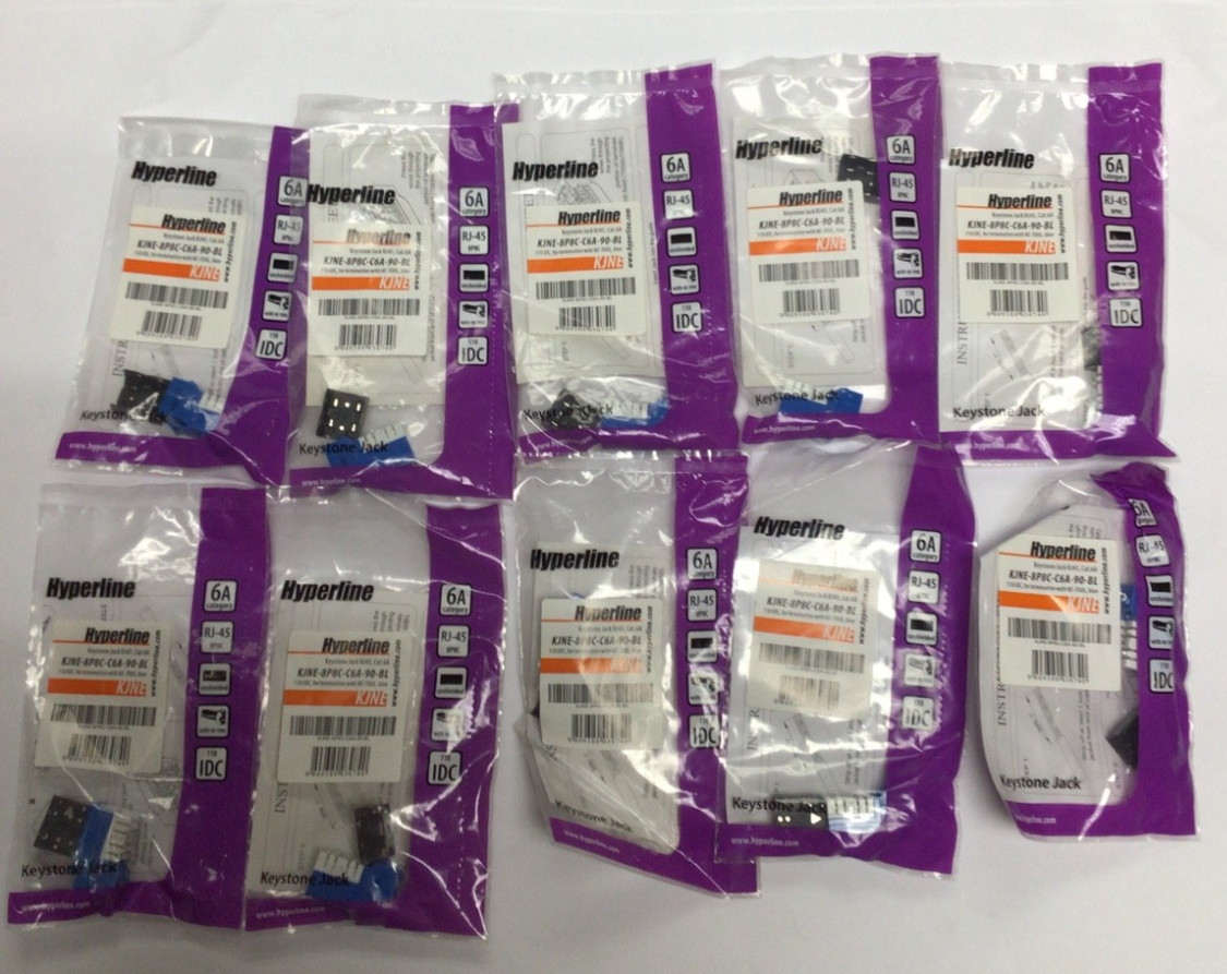 Hyperline KJNE-8P8C-C6A-90-BK Easy Keystone Jack Cat6A lot of 10