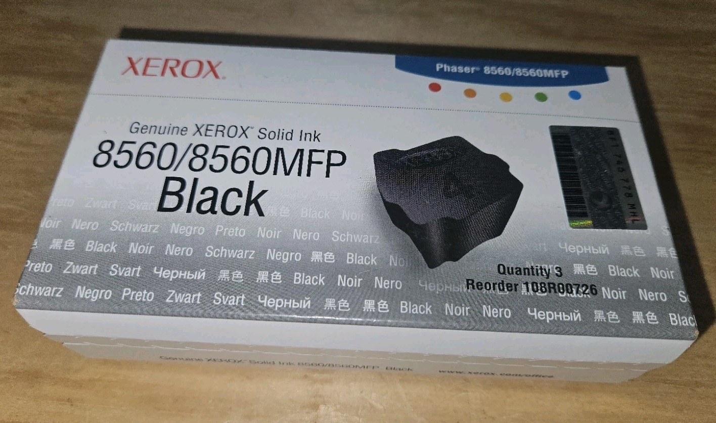 Genuine Xerox Phaser 8560/8560MFP Black Solid Ink 108R00726 New 3 Pack Sealed