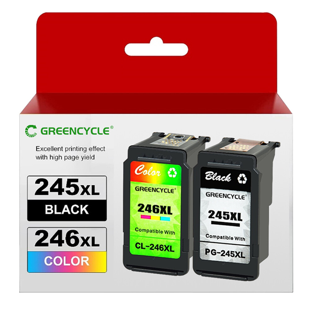 2pk GREENCYCLE PG-245XL CL-246XL Ink Cartridge for Canon IP2820 MG2555 TS3322