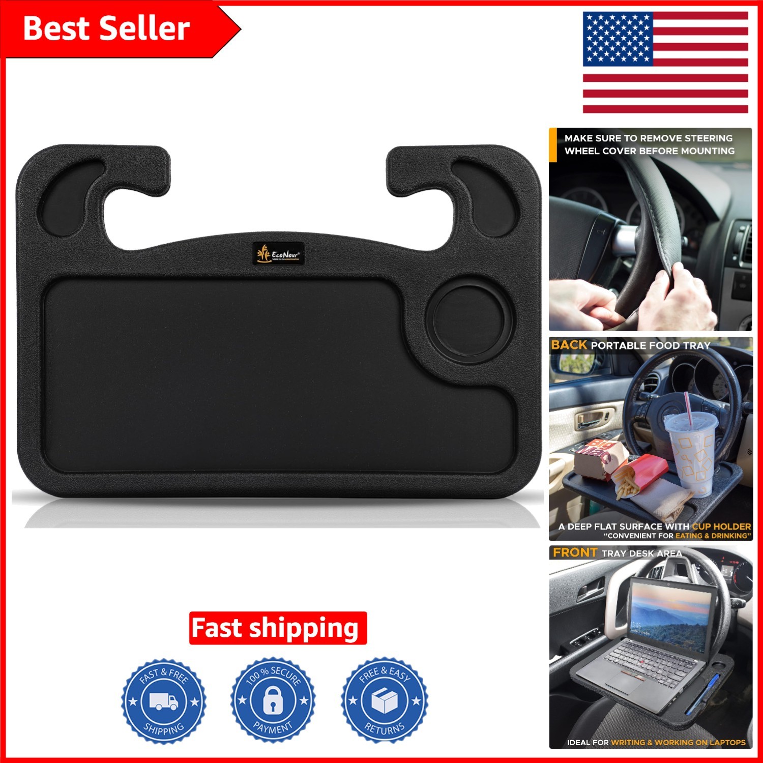 2-in-1 Car Steering Wheel Desk & Food Tray for Effortless On-the-Go Dining