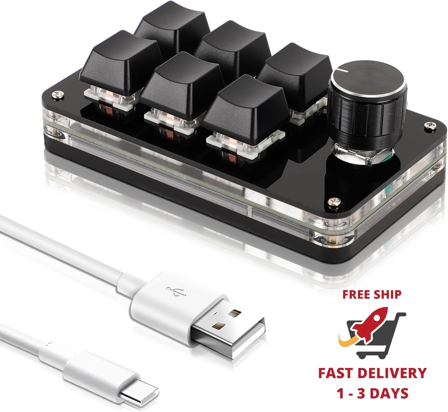 Mini teclado mecánico USB programable de 6 teclas para juegos, portátil