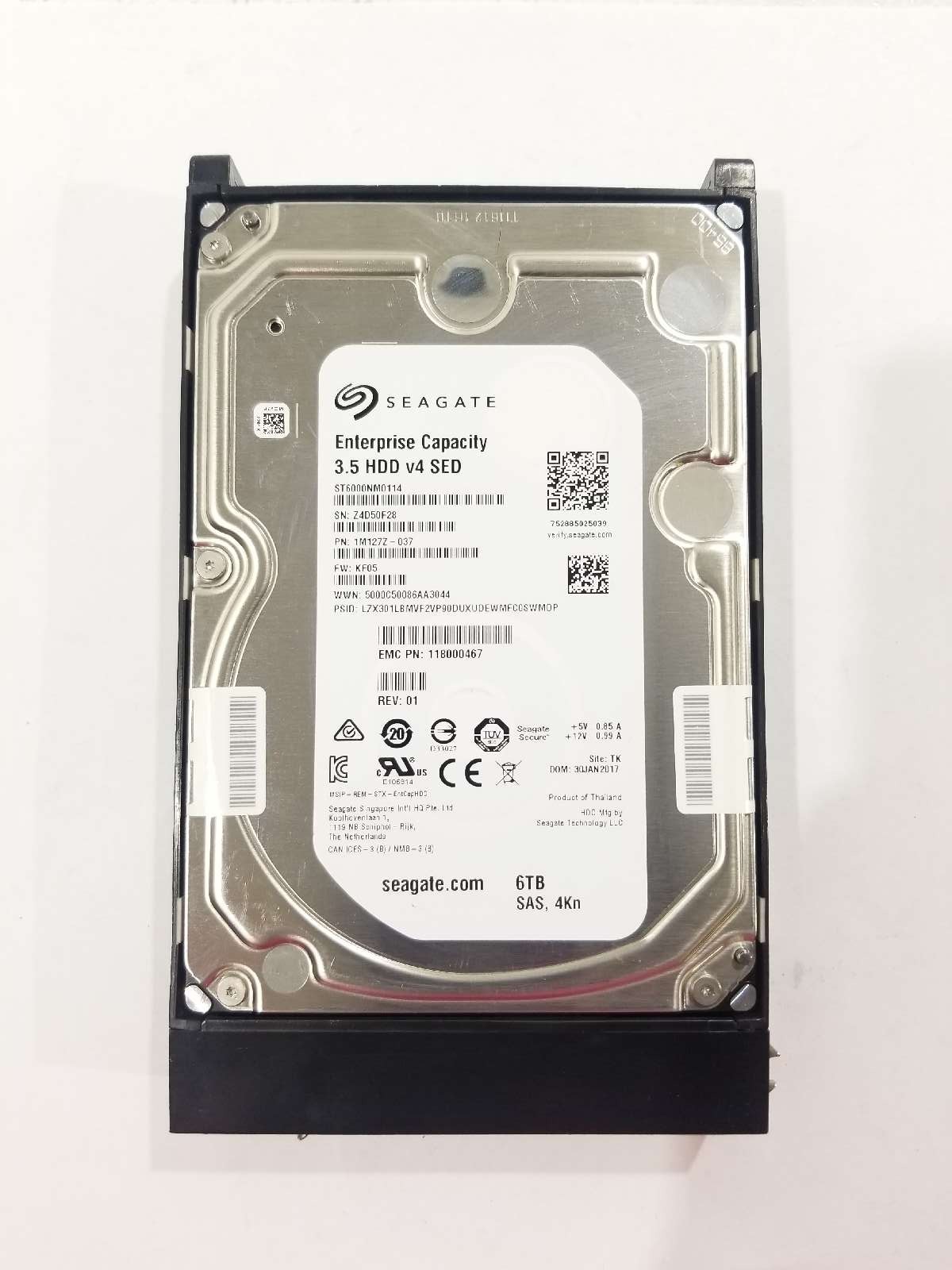 EMC ST6000NM0114 6TB 3.5" 12Gb/s 7.2K RPM SAS Hard Drive W/Caddy P/N: 118000467