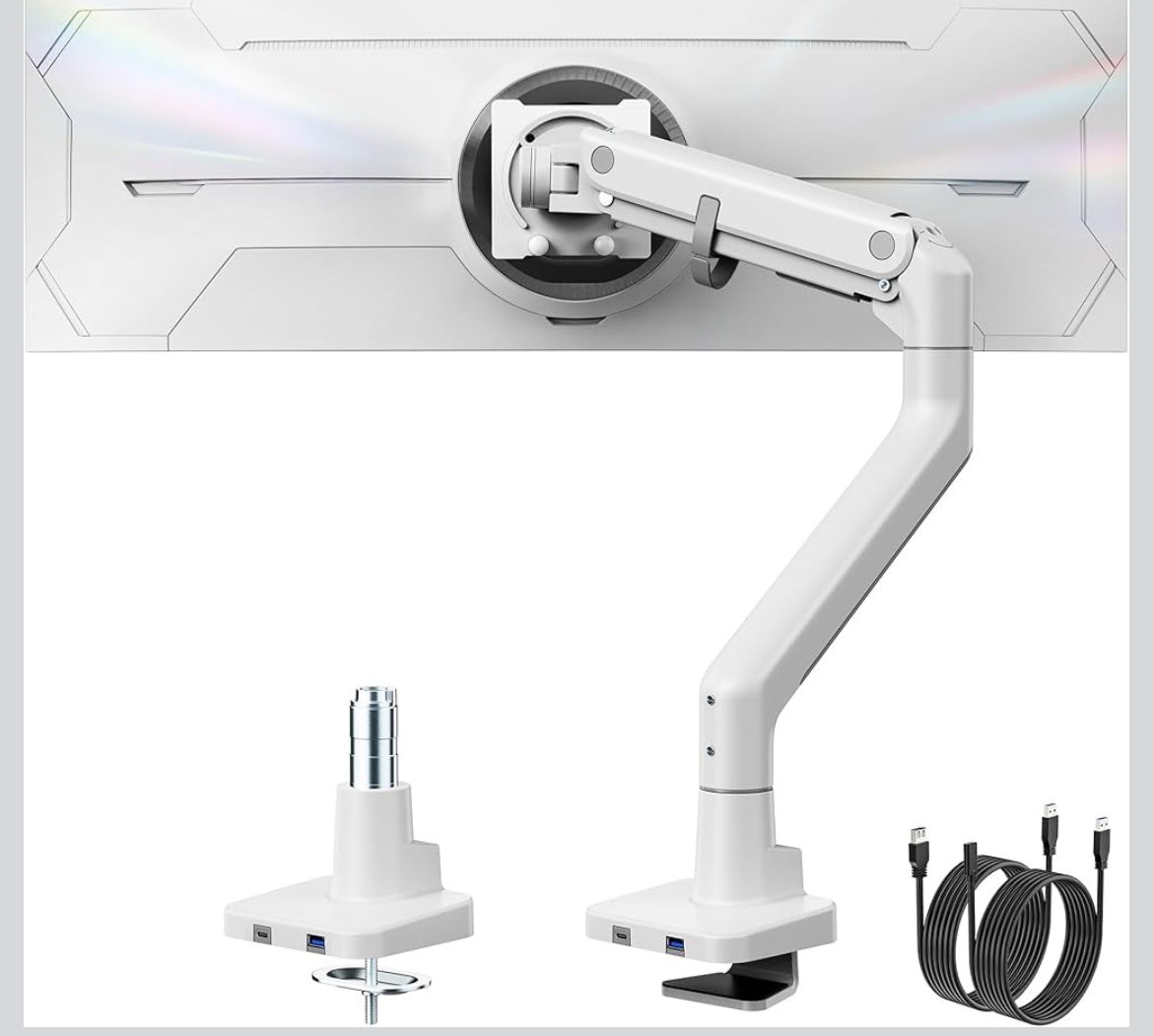 monTEK Heavy Duty Monitor Arm 17-57" Ultrawide Gas Spring VESA Mount White-OB
