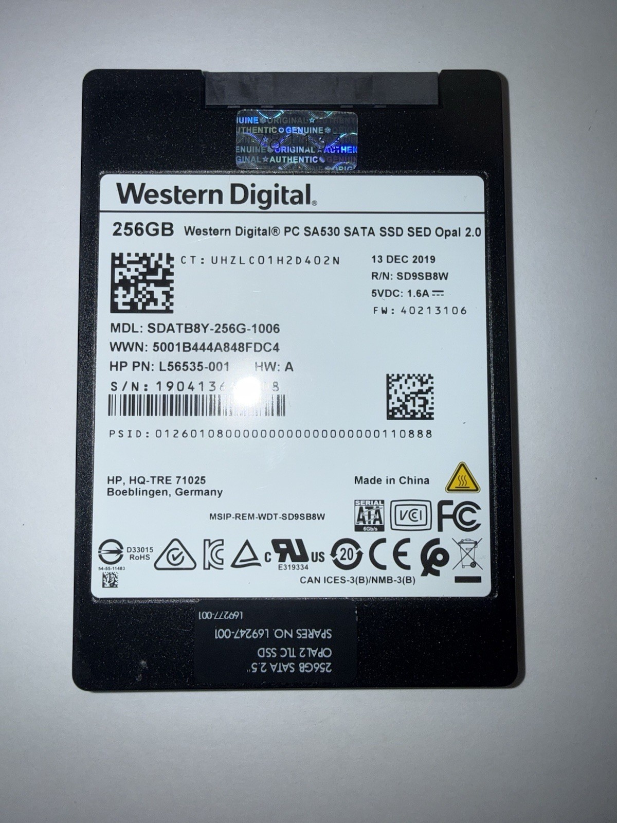 Western Digital 256GB 2.5" internal SATA SSD STADB8Y-256G-1001 CD Pass Excellent