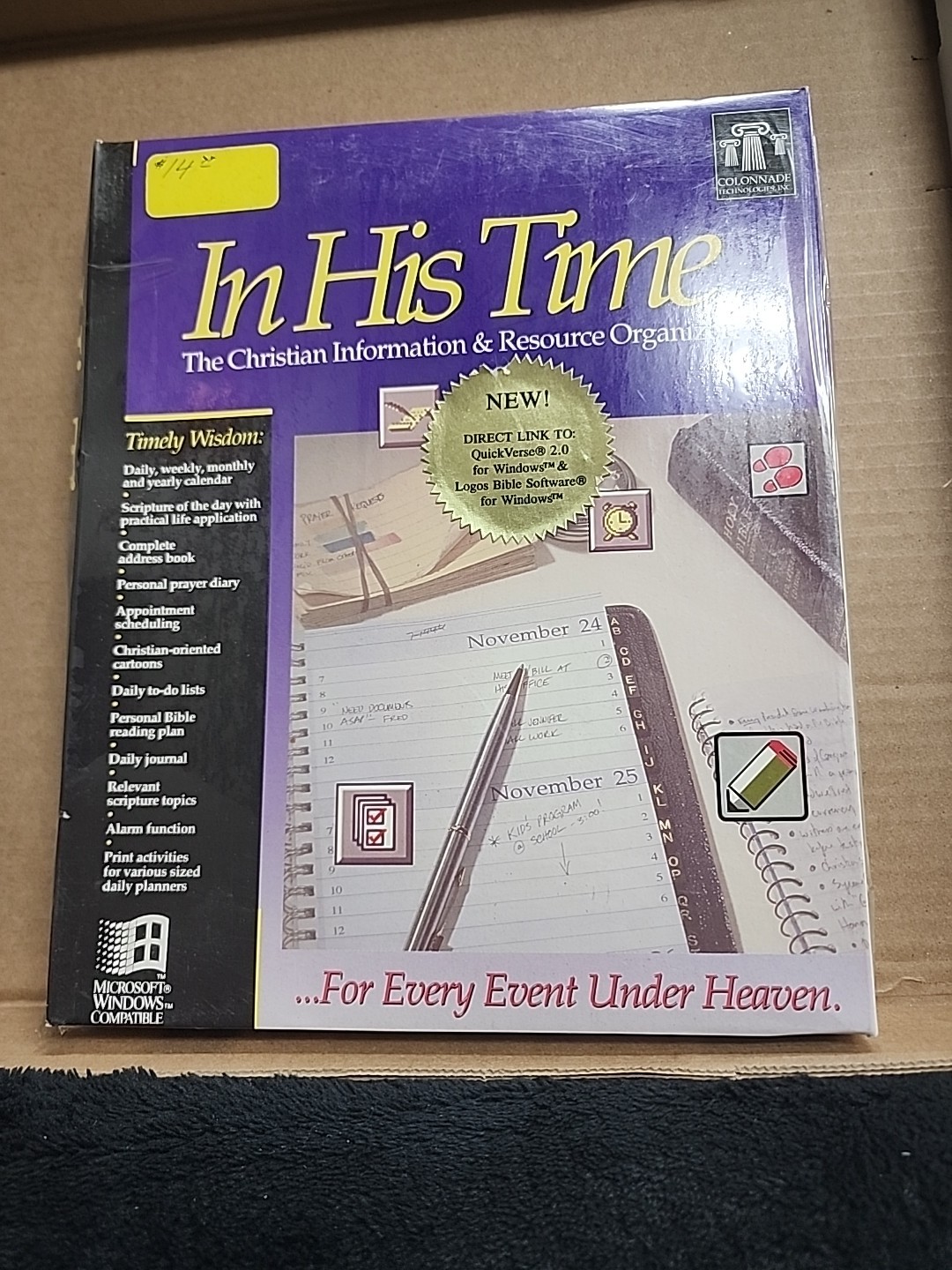 In His Time  The Christian Information And Resource Organizer Pc Software T40