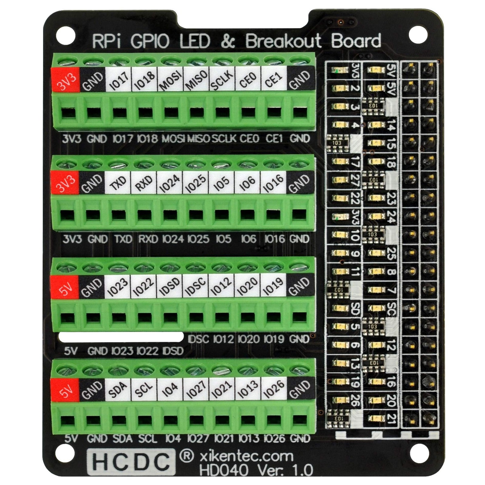 RPi GPIO Status LED Terminal Block Breakout Board HAT For Raspberry Pi 4B
