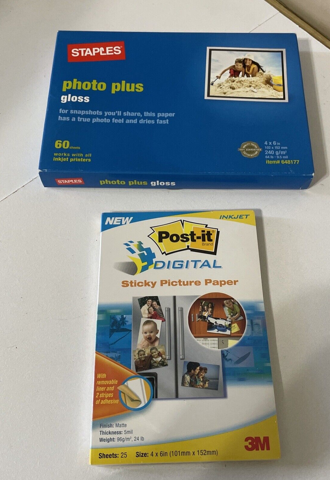 Staples Photo Plus gloss paper 4”X6” 60 sheet & 3M Sticky Photo Paper New Sealed