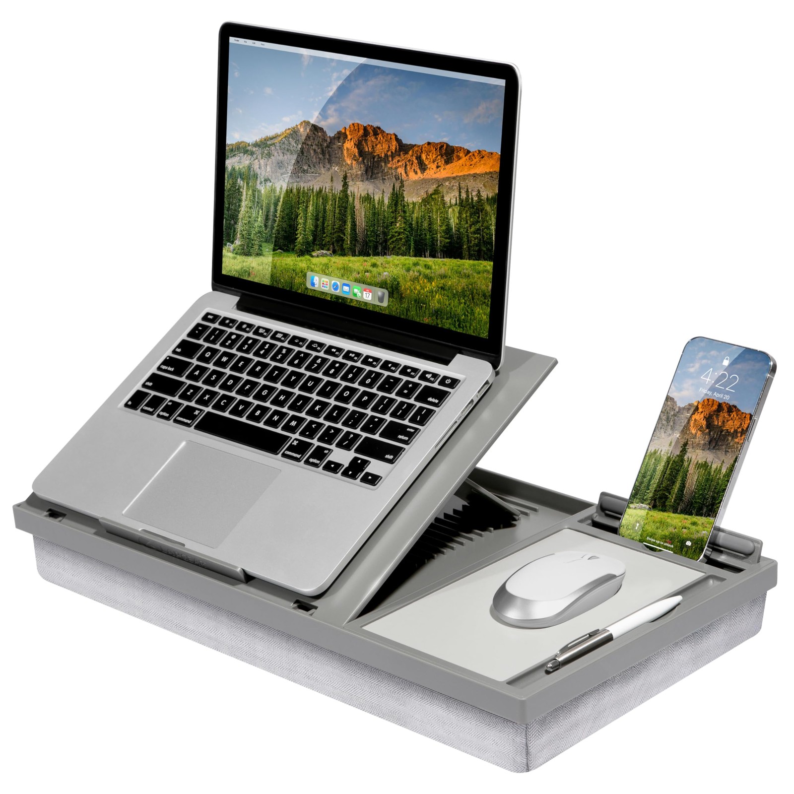 Lap Desk Ergo Pro 20 Adjustable Angles Mouse Pad Phone Holder Gray 49405 LAPGEAR