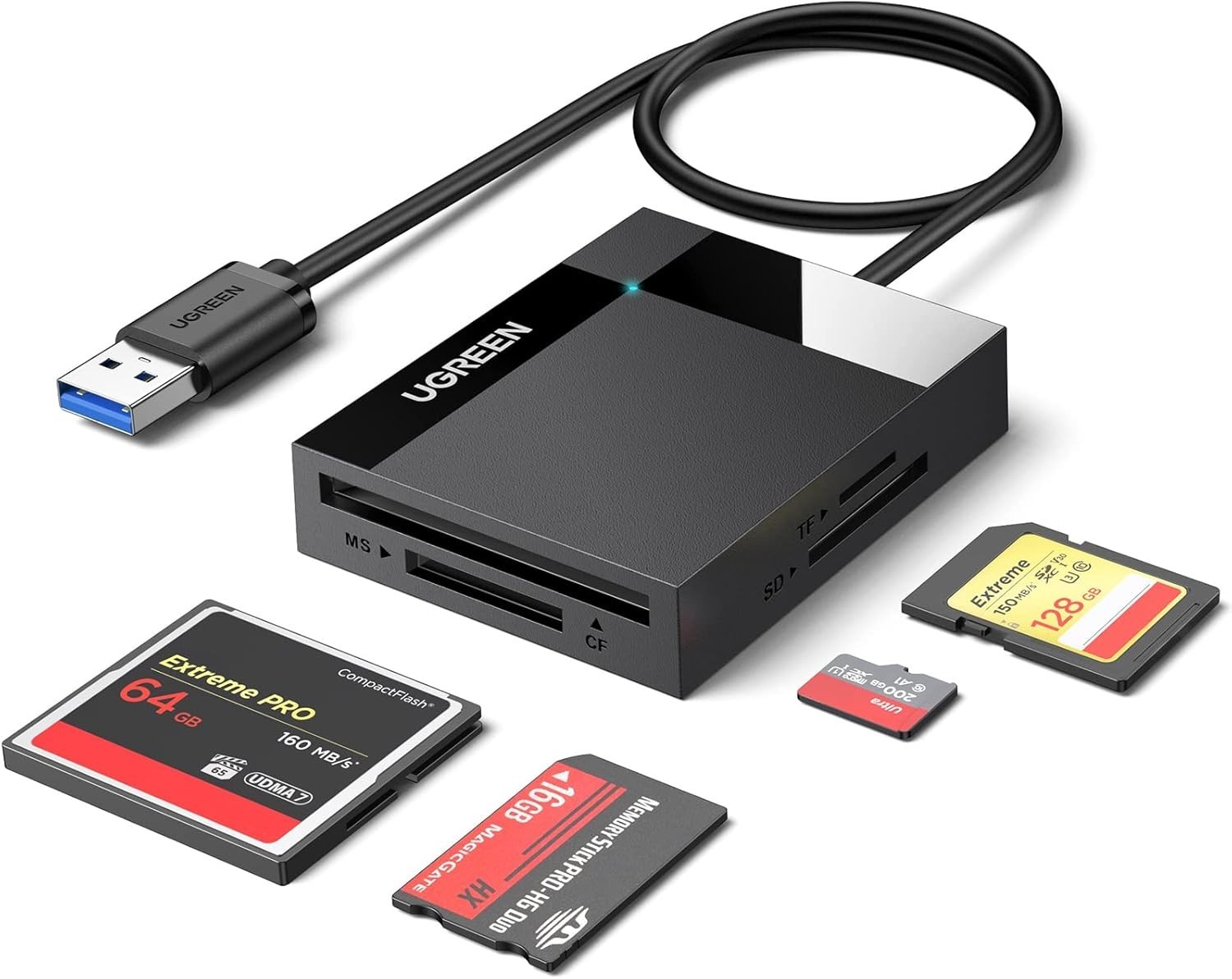 Ugreen 4-in-1 SD Card Reader – USB 3.0 Micro SD & Memory Card Adapter for Extern